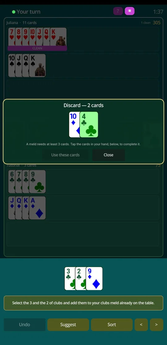 The discard pile opened, showing the cards you can take