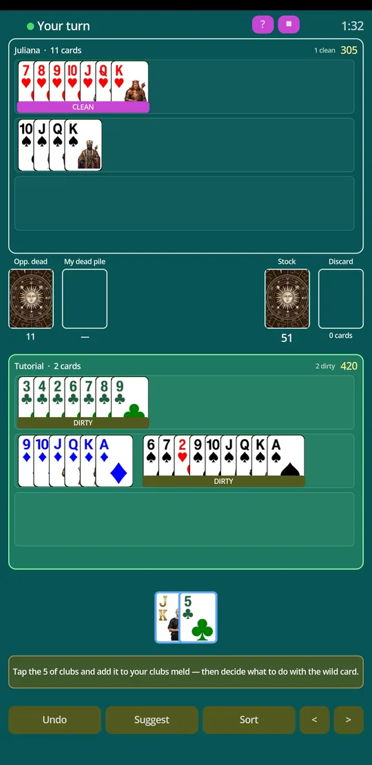 A table with two canastas and the hint for the next step